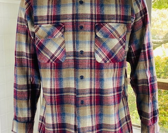 Vintage Pendleton, Mens Red / Blue Shadow Plaid Wool Shirt, L.