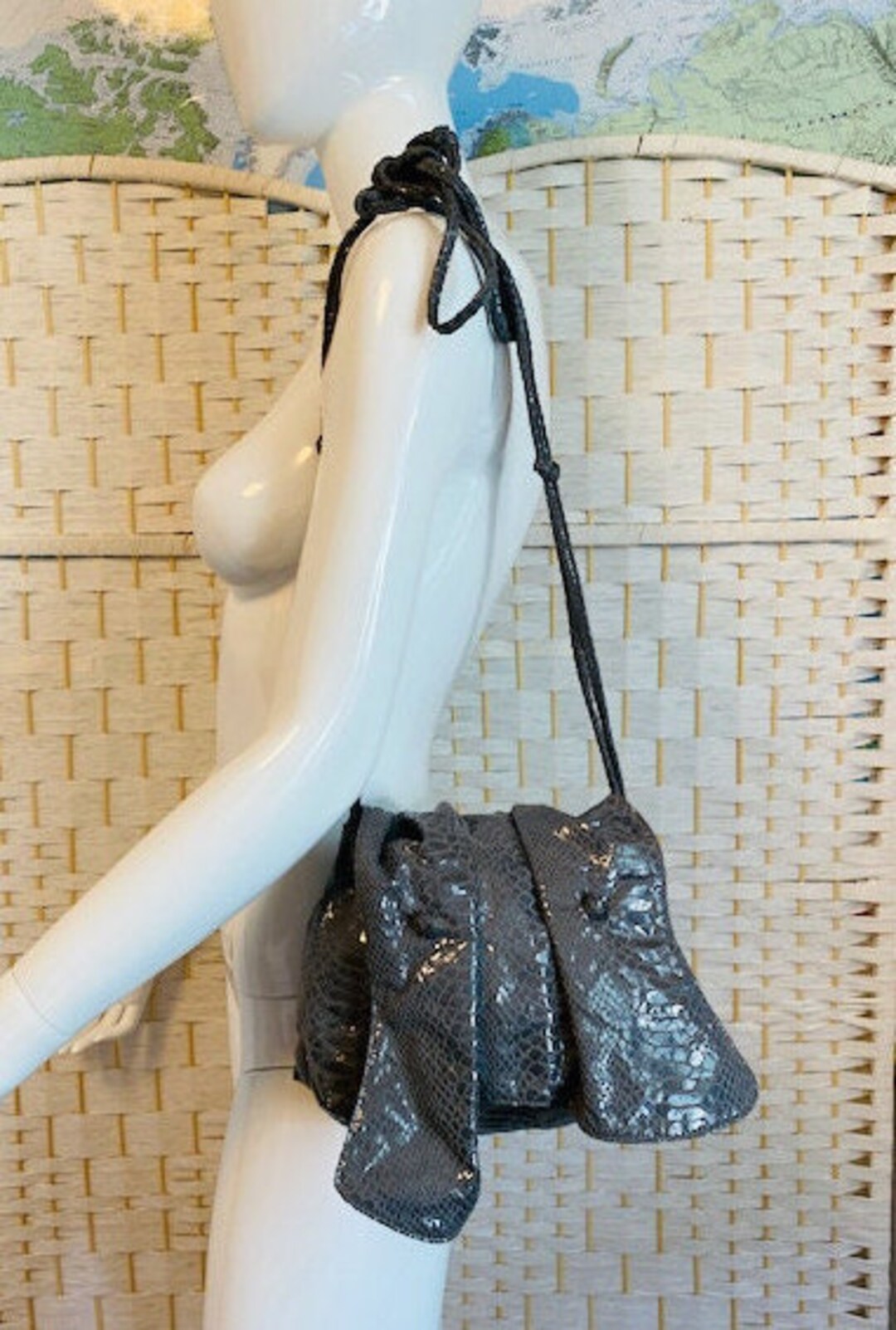 上品スタイル Leather Gray Made Hand Falchi Carlos Print Etsy - Bag. Lined バッグ
