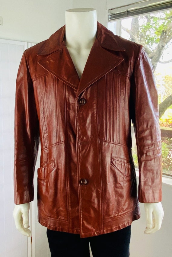 Vintage Mens Brown Leather Coat, M.