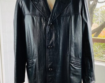 HOUSE of PEERLESS, Mens Black Leather Jacket w/ Zip Out Liner, XL.
