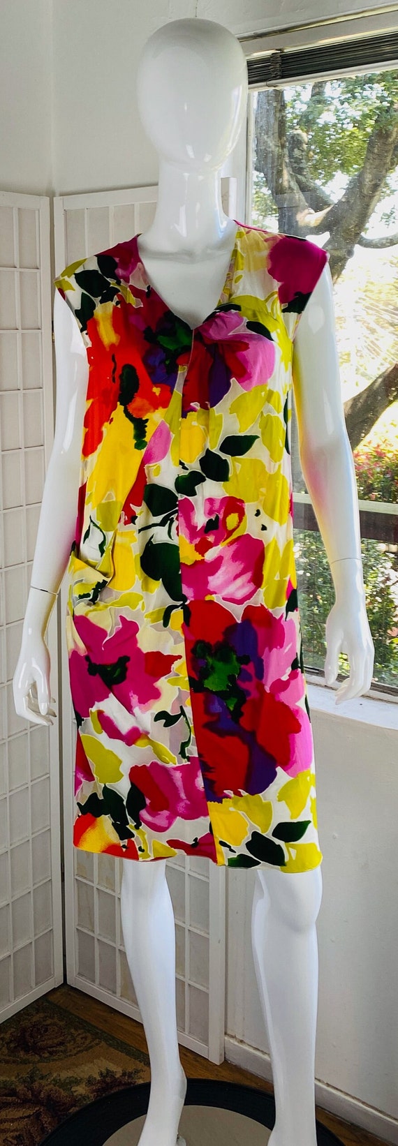 Marni, Vintage Marni multicolor patch pocket floral dress.