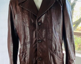 Vintage Mens Brown Leather Coat W/ Zip Out Liner, L. - Etsy
