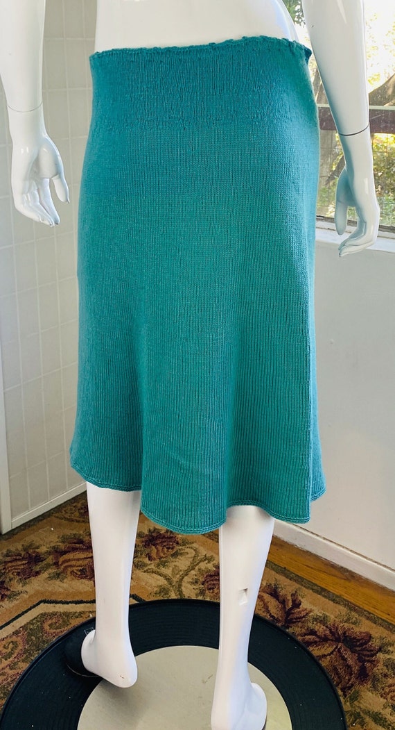 Vintage hand knit teal skirt, M. - image 4