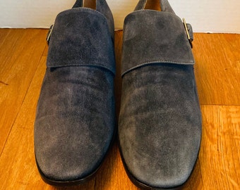 Jimmy Choo London, Italy Womens Blue Suede Monk Strap Loafers Shoes, 40.5.