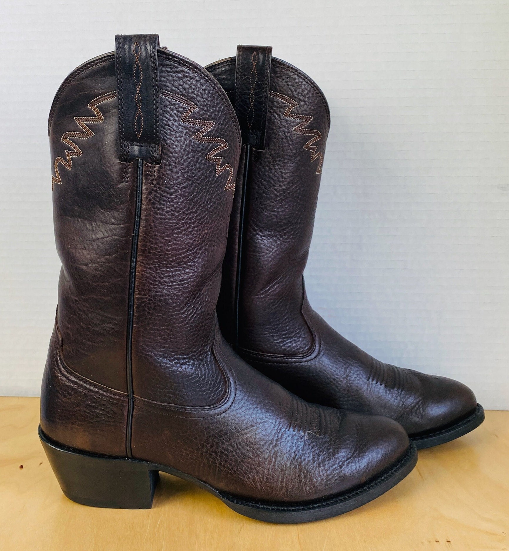 Ariat Mens Leather Cowboy Boots Size 8 D Style #34229 Dark & Chestnut Brown Men main image 2
