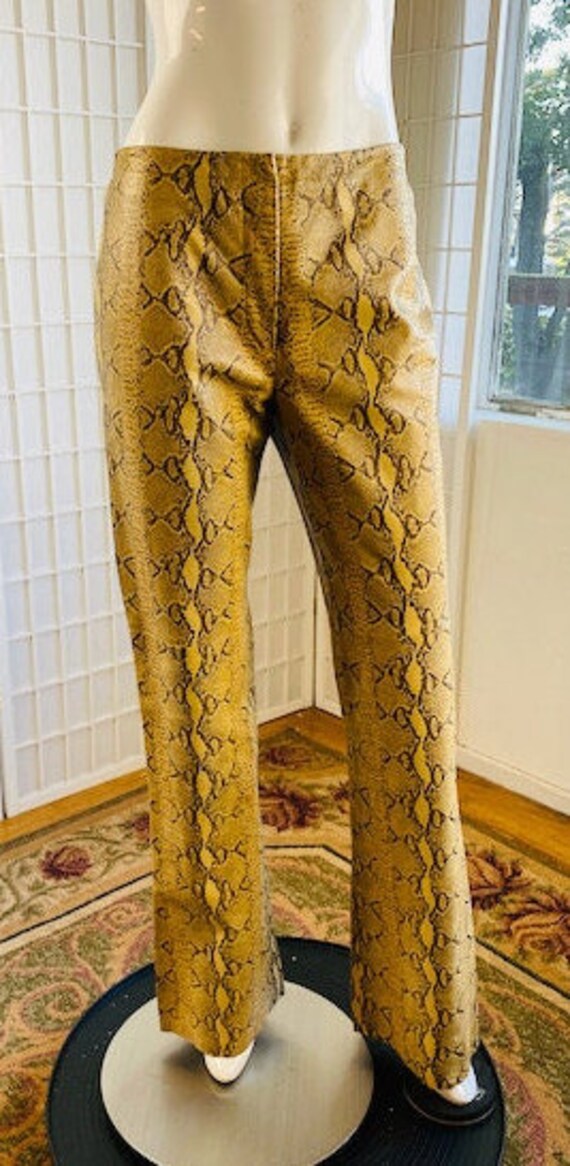 Snake Print Leather Flare Pants 
