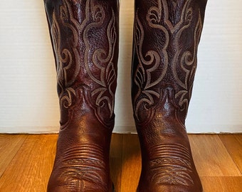 Vintage Dan Post Men's Brown Deer Leather Western Cowboy, 8.5 EW.