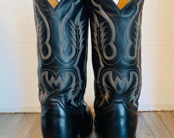 Vintage Tony Lama, USA, Black Polished Leather Mens Western
