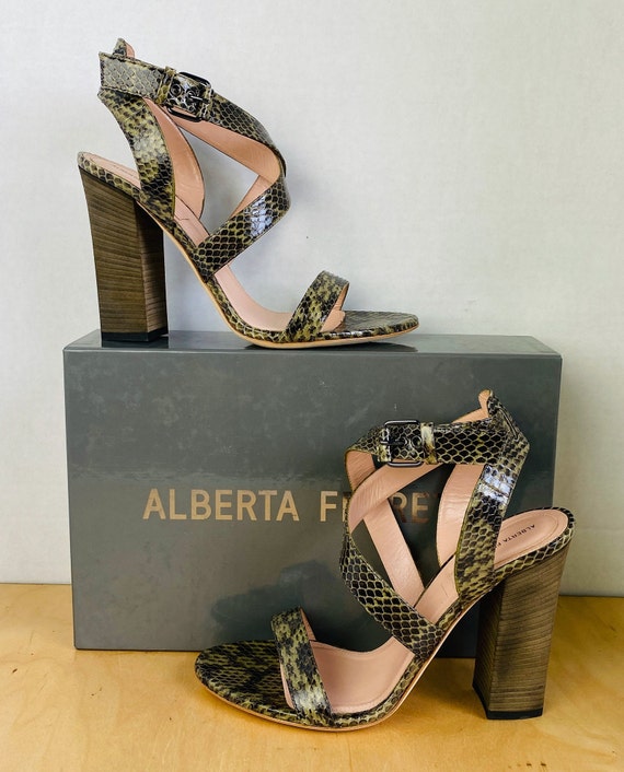NWB, Alberta Ferretti, Italy, womens leather print heeled sandals,