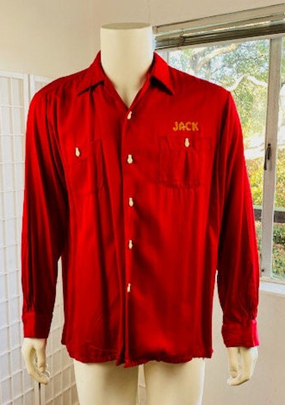 Vintage Air Flow, red rayon bowling shirt, XL. - image 3