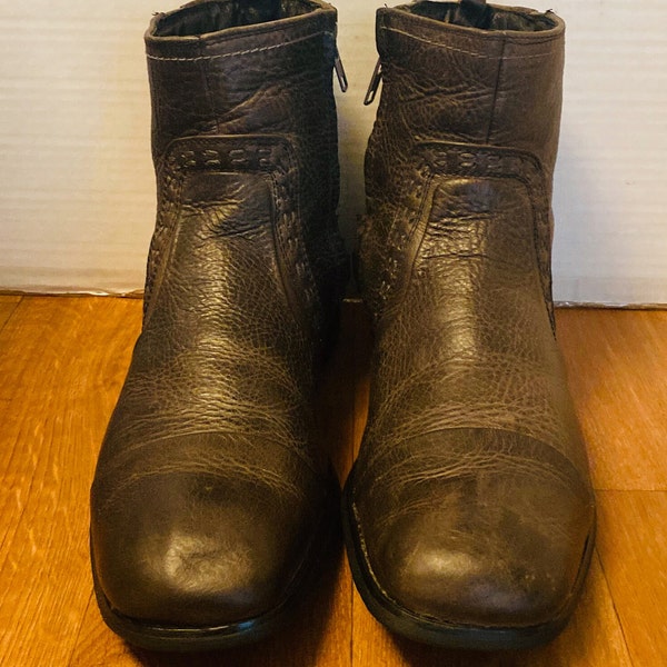 Bed Stu Mens Textured Distressed Brown Leather Ankle Boots Zipper Boots, 8.