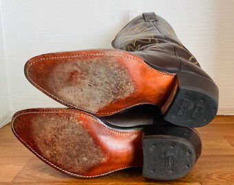 Justin Mens Brown Leather Western Cowboy Boots, 8D. - Etsy display picture 2