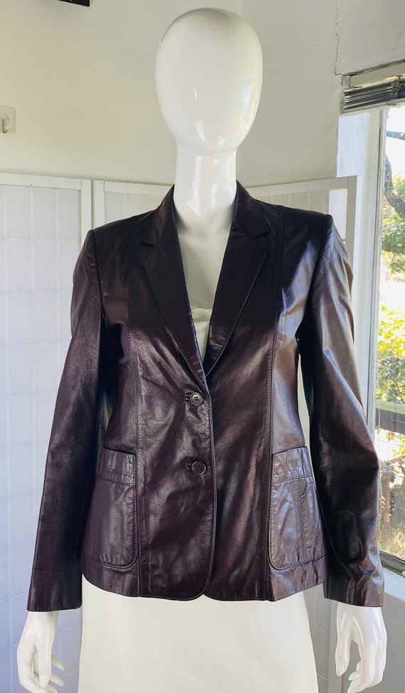 Vintage womens wine color leather blazer, M.