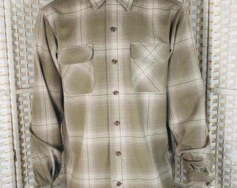Vintage Pendleton Mens Brown Plaid Wool Shirt L.