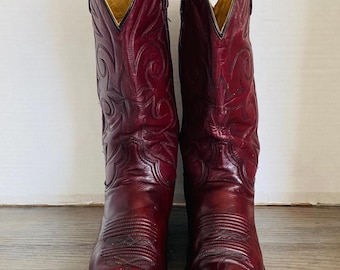 Vintage Acme USA, Mens Cordovan Leather Western Boots, 8.5 D.