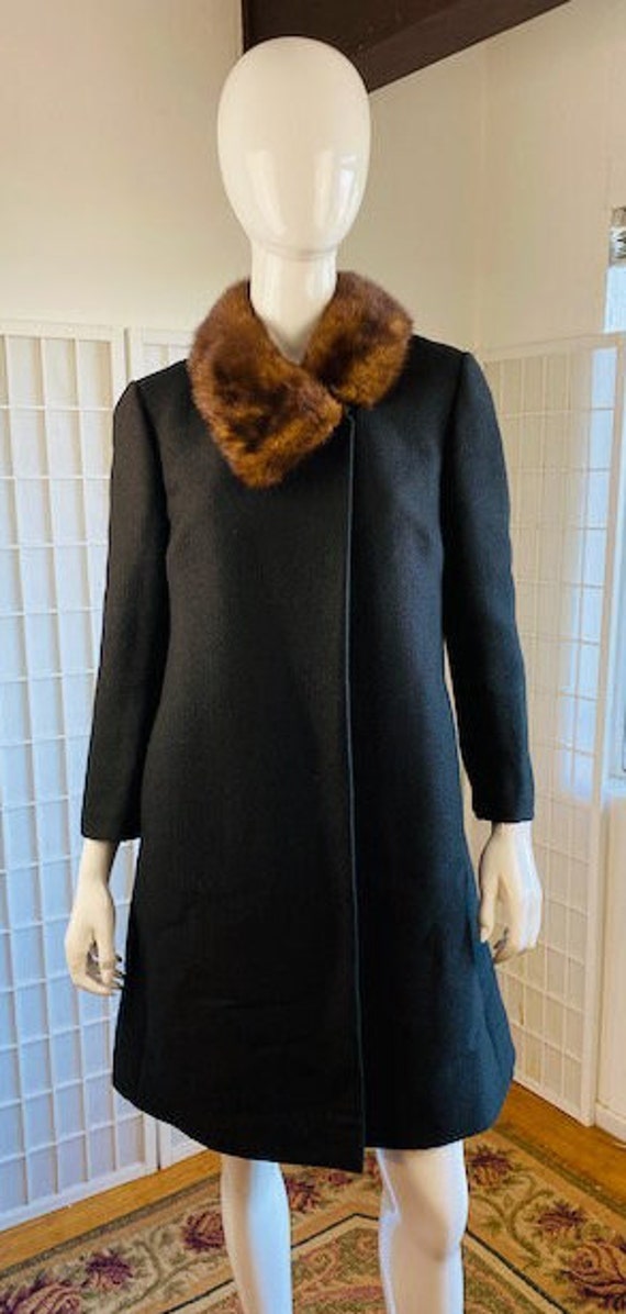 Vintage black wool asymmetrical mink collar cockt… - image 5