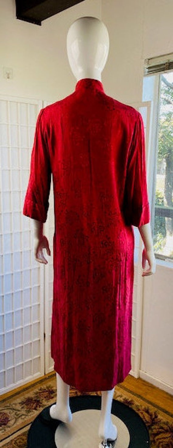 Vintage red embroidered rayon Kimono robe, 2 / 4. - image 6