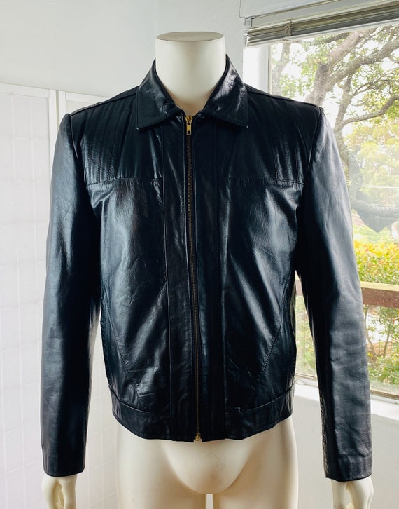 Vintage WILSON Mens Black Leather Jacket, M. - image 4