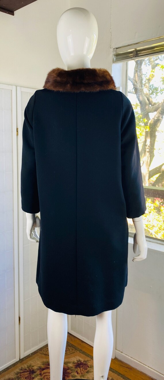 Vintage black wool silk file cocktail coat w/mink… - image 5