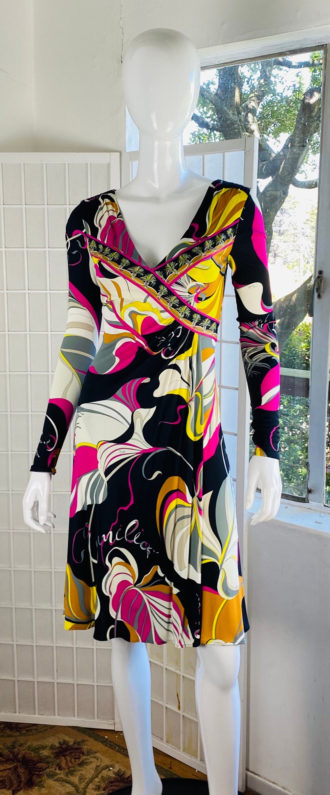 NWT Emilio Pucci Silk Jersey Multi Colored Dress, 4. - Etsy