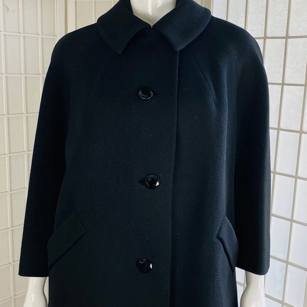 Vintage Famous Barr, tailor made w/ imported black fabric lined cocktail coat w/ faceted jet glass buttons, L.