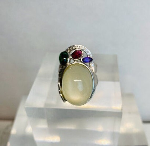 Vintage sterling silver moonstone ring, 6. Semi p… - image 4