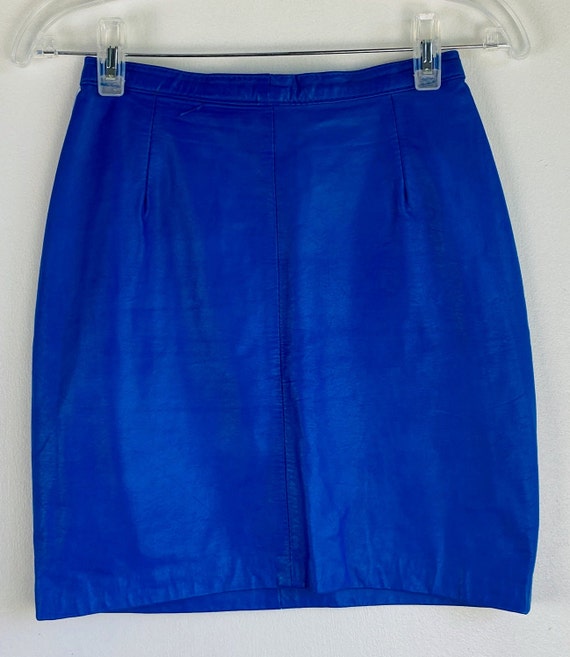 Vintage Womens Blue Leather Mini Skirt, S.