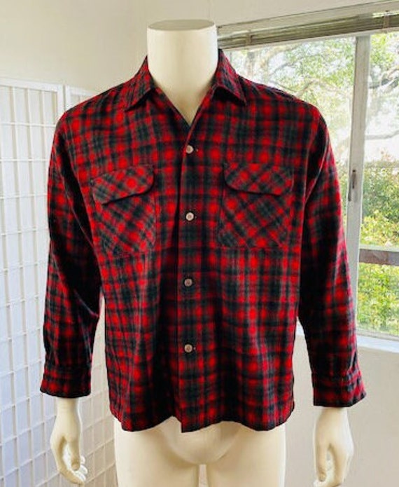 Vintage Smiths red / gray shadow laid wool shirt, 