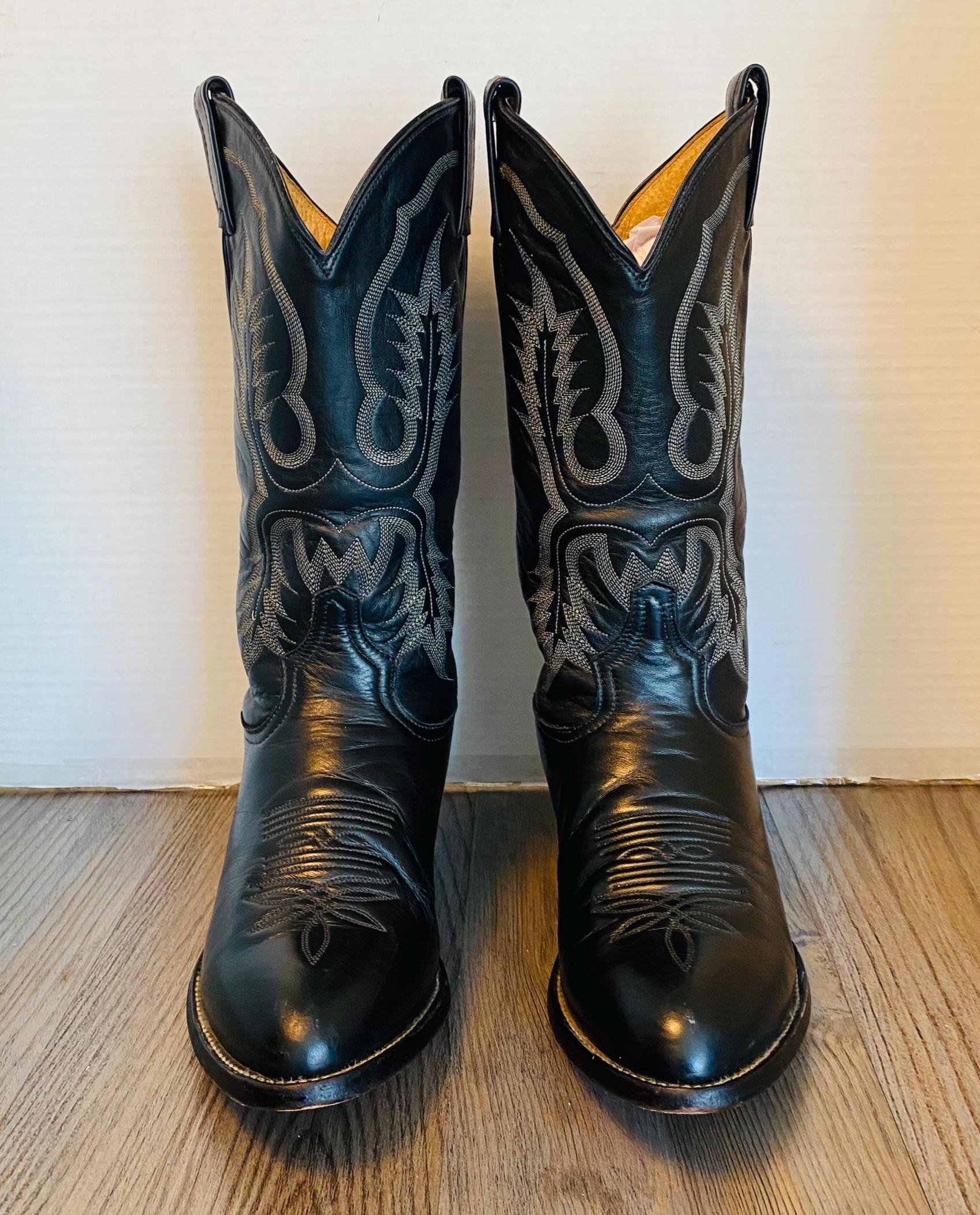 【vintage】Tony Lama Western Boots 刺繍 黒 Vintage Tony Lama, USA, Black Polished Leather Mens Western