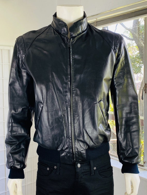 Vintage Squire Shop Mens Black Leather Jacket, 42.