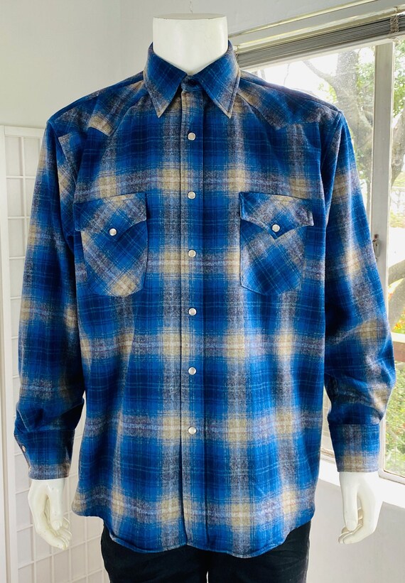 Pendleton Mens Western Blue Shadow Plaid Shirt, L. - Etsy