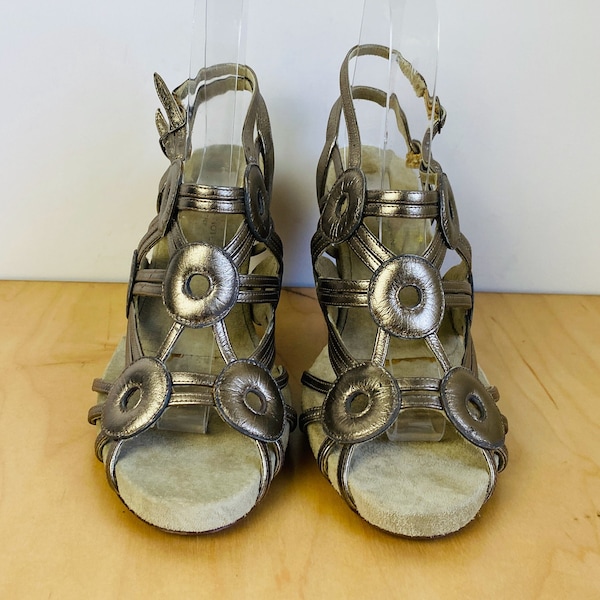 Dries Van Noten Silver metallic wedge sandals, 6.5.