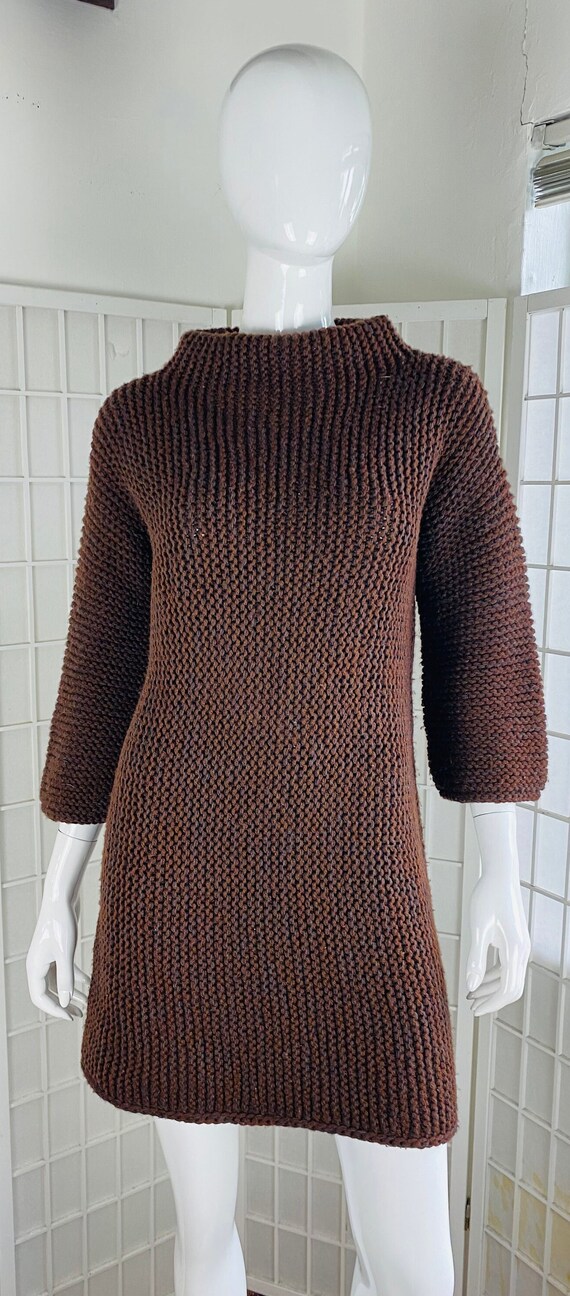 Vintage 1960s Womens Chocolate Brown Hand Knit Min