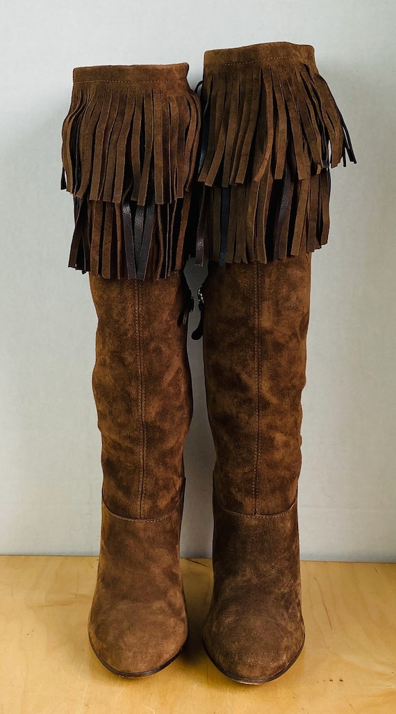 MOSCHINO, Suede Western Fringe Boots, 9.5.
