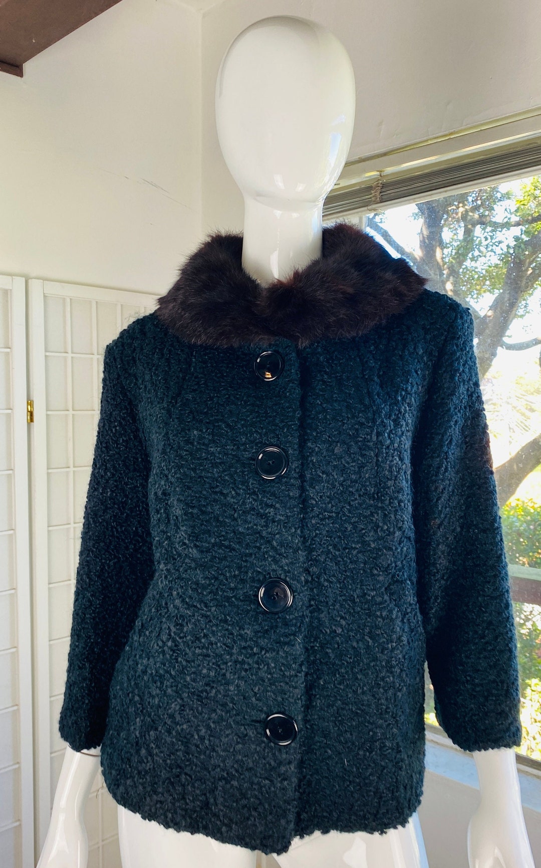 Vintage Women Black Cocktail Jacket W/fur Collar L. Etsy