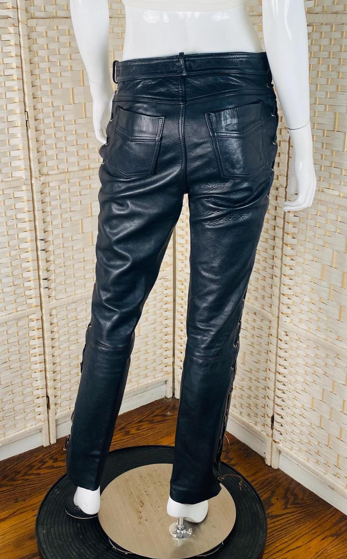 Vintage Verducci Black Leather, Whip Stitched Sides, Lined Pants