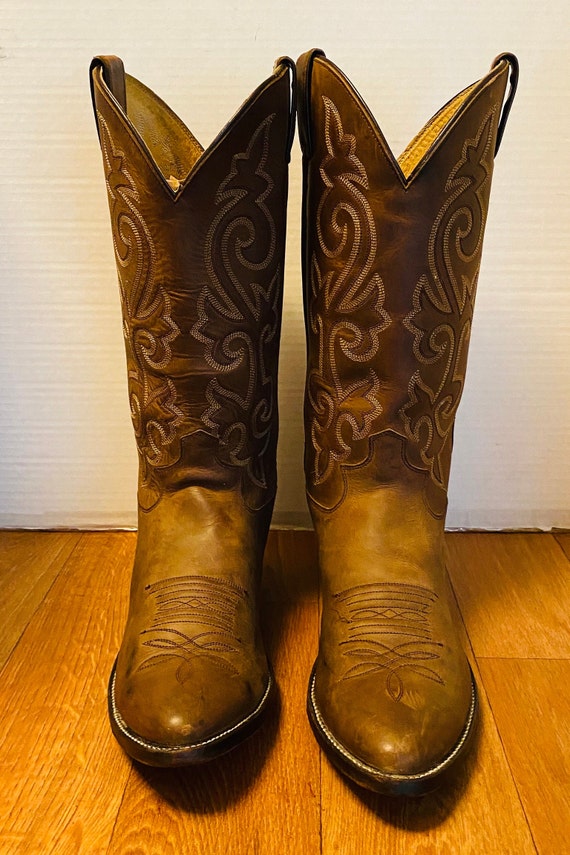 Justin Mens Tall Buck Brown Leather Western Cowboy Boots, 9  display picture 3