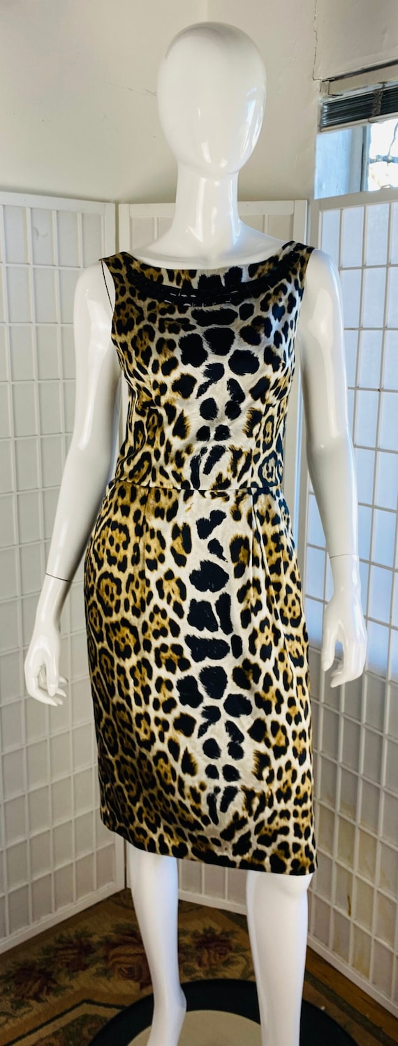 BLUMARINE, Animal Print Silk Beaded Cocktail Dress