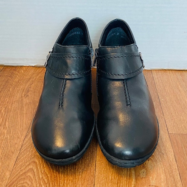 Rieker Womens Black Leather Pumps Walking Heels Shoes, 39 / 8.