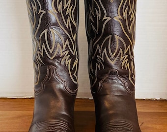 Justin Mens Brown Leather Western Cowboy Boots, 8D.