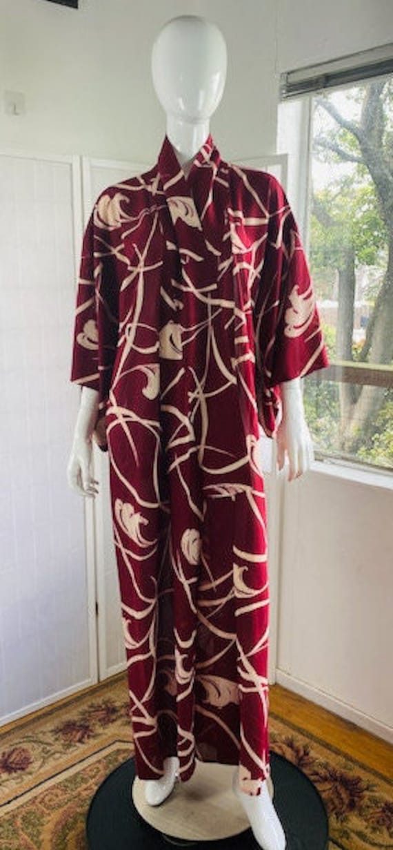 Vintage hand dyed printed rayon Kimono, M. - image 1