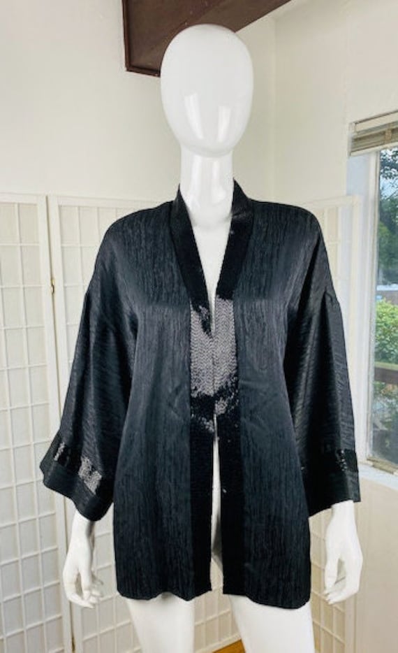 Vintage silk water print design beaded trim Kimono
