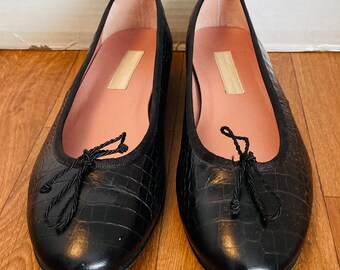 Bongenie Grieder, Spain, Womens Black Leather Ballet Flats Shoes, 39 / 9.