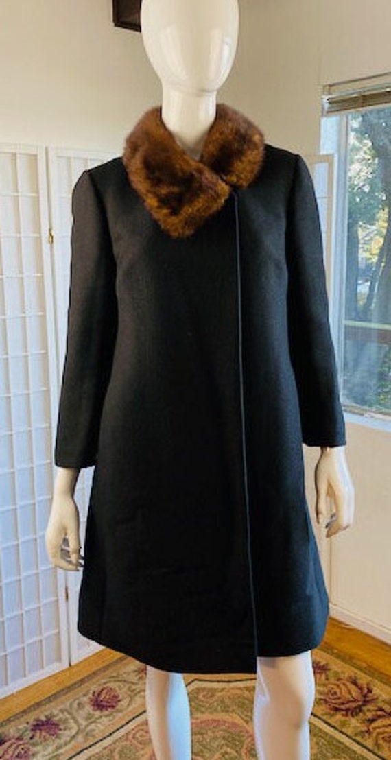 Vintage black wool asymmetrical mink collar cockt… - image 7