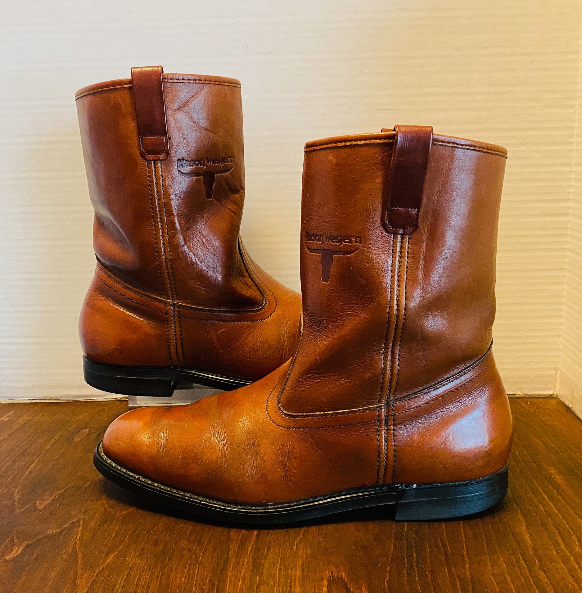 MASON Men's Leather Cowboy Boots Size  Brown 