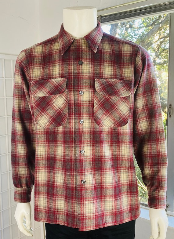 Pendleton Mens Cranberry Plaid Board Shirt, M.