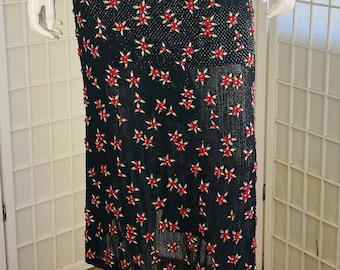 ESCADA, Womens Black & Red Beaded Skirt w/ Liner, 40.