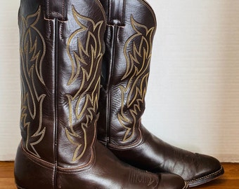 Justin Mens Brown Leather Western Cowboy Boots, 8D. - Etsy display picture 1