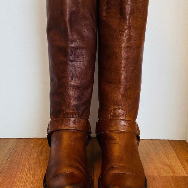 FRYE, Womens Phillip Harness Tall Knee High Brown Leather Riding Boots, 7.5.