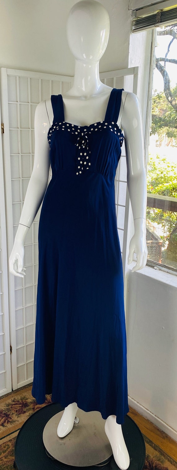 Vintage blue rayon slip dress w/bow. M.